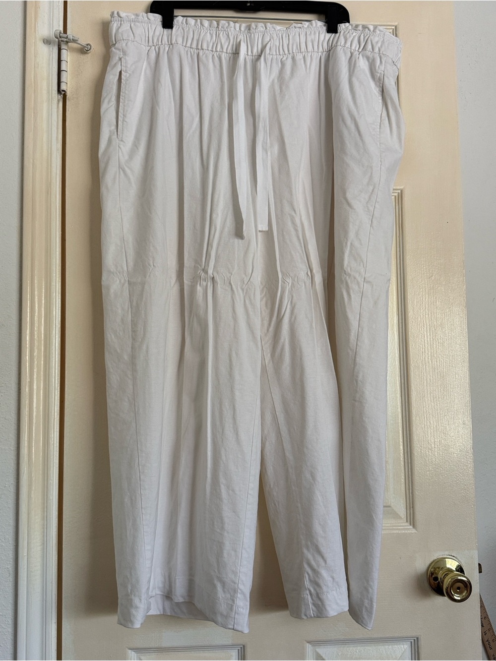 White women’s  Elastic-Waist Drawstring Linen wide leg Pants